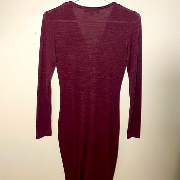 Used dynamite burgundy midi dress with black leather detail - Picture 3 of 3